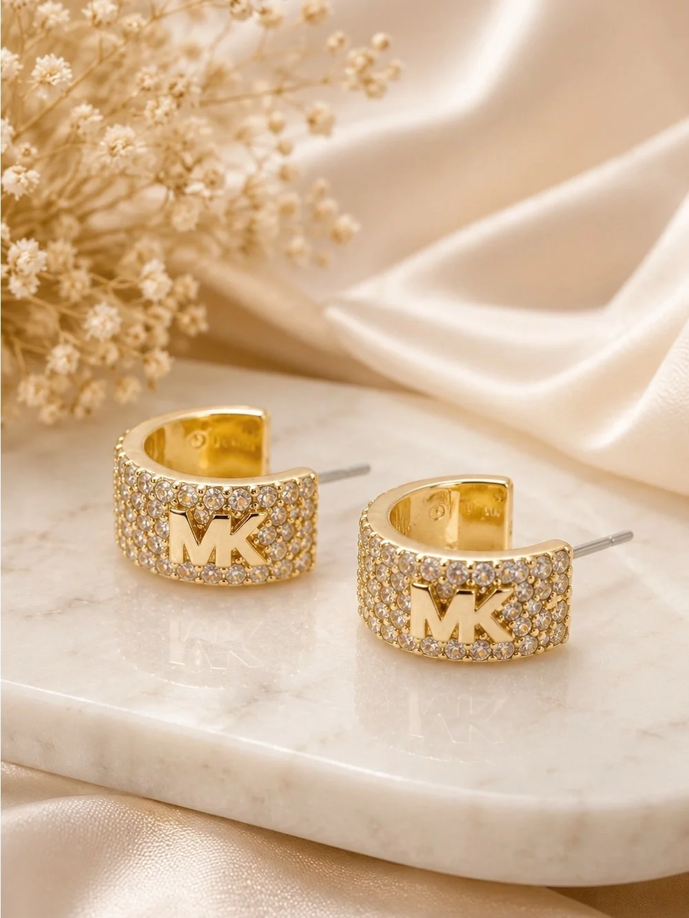 Michael Kors Precious Metal-Plated Sterling Silver Pavé Logo Mini Hoop Earrings